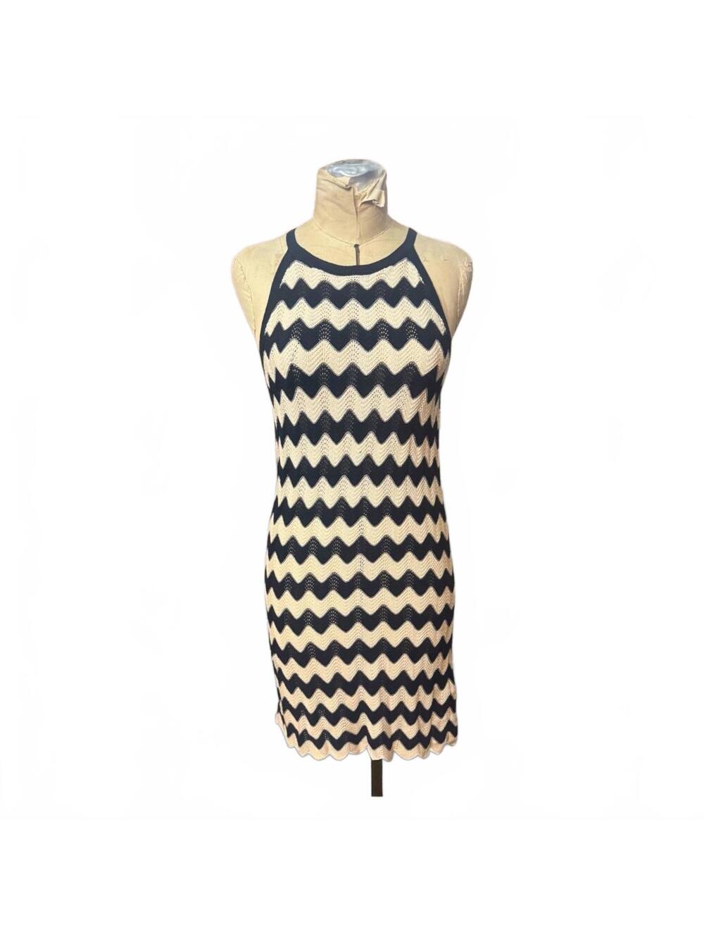 Haute Hippie Black and Cream Zigzag Knit Dress